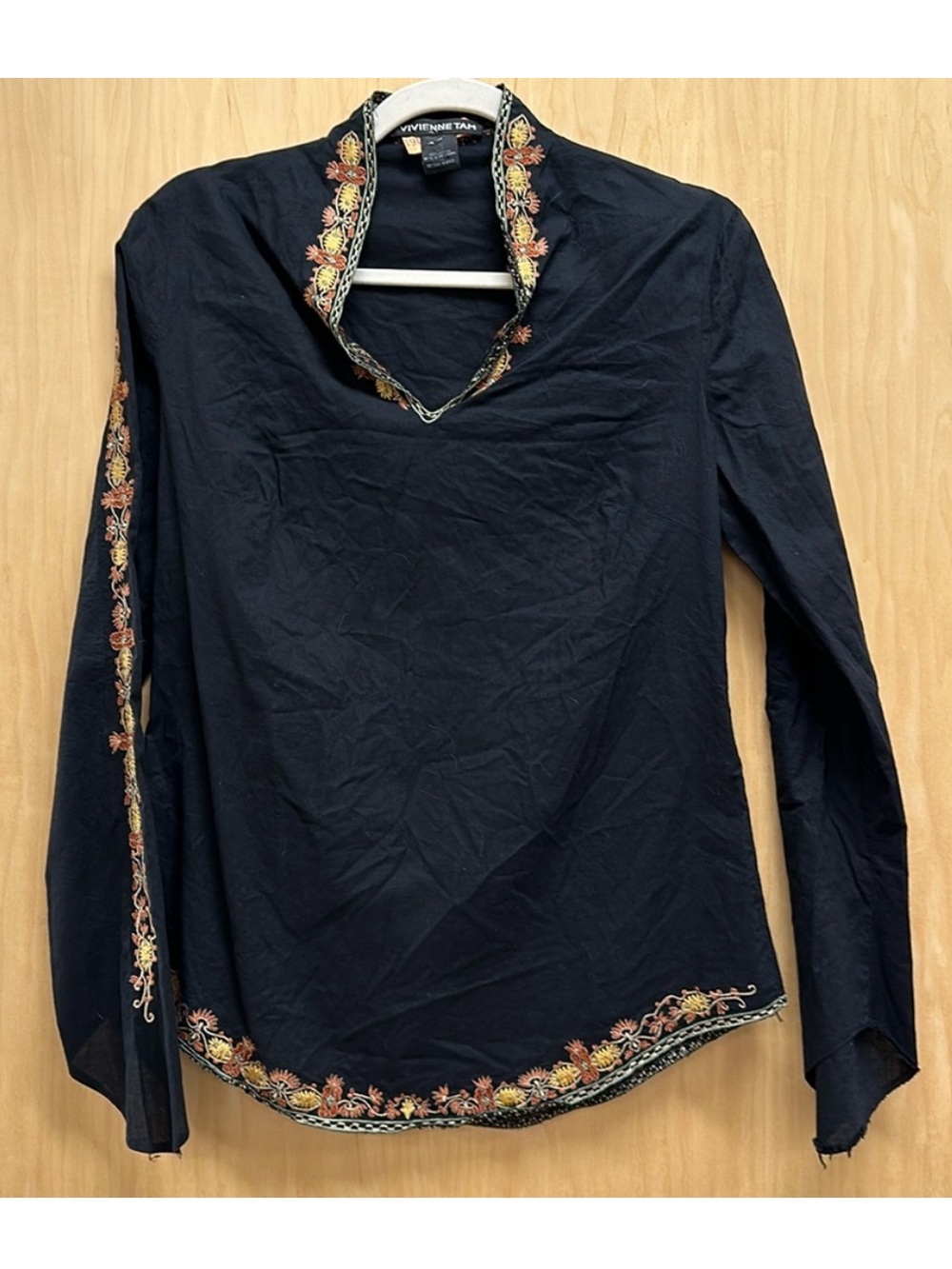🐲Vivienne Tam Golden Age Embroidered Tunic Top 90’s Y2K Black Asian Blouse